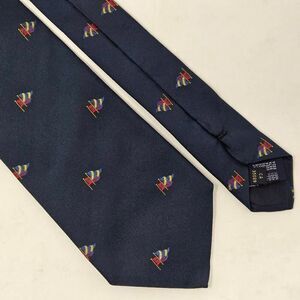PAUL SHARK YACHTING HAND MADE SILK TIE NAVY BLUE FLAGS SATIN 3.75" X 58"